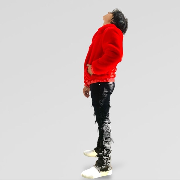 Men’s Fashion Faux Fur Red Fuzzy Jacket NWT - Picture 7 of 9